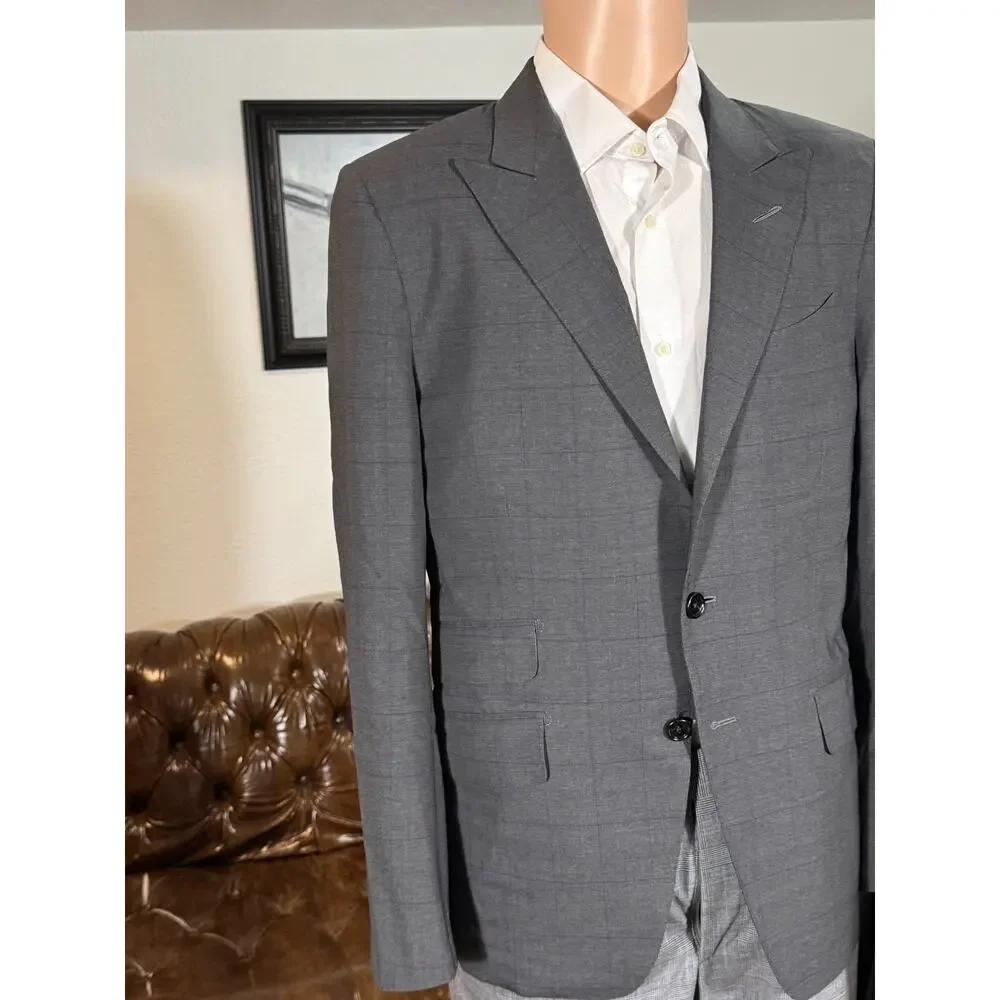 Tom Ford Charcoal Windowpane Blazer Sport Jacket 48C 38S US Peak Lapels O'Connor